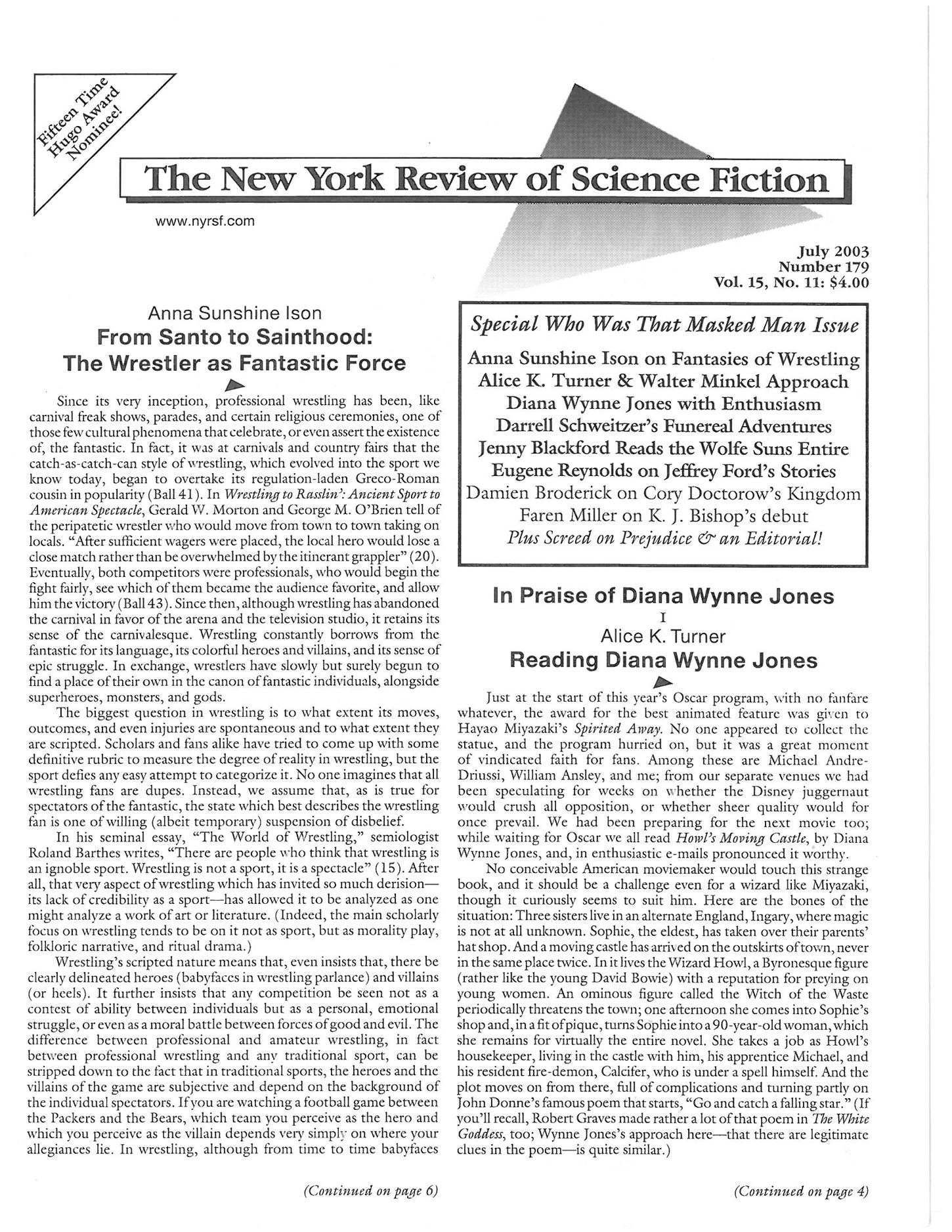 The New York Review of Science Fiction 2003-07 #179