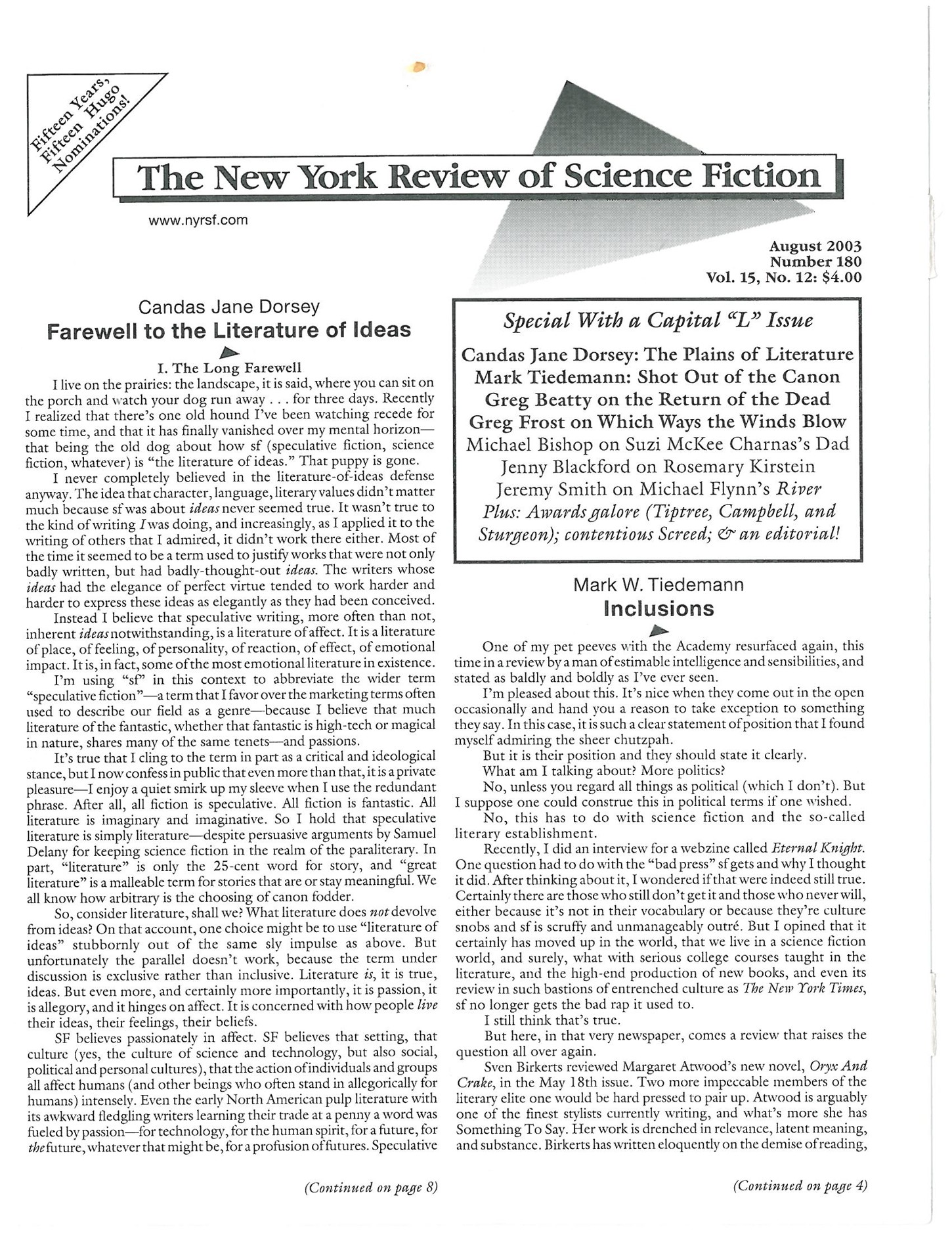 The New York Review of Science Fiction 2003-08 #180