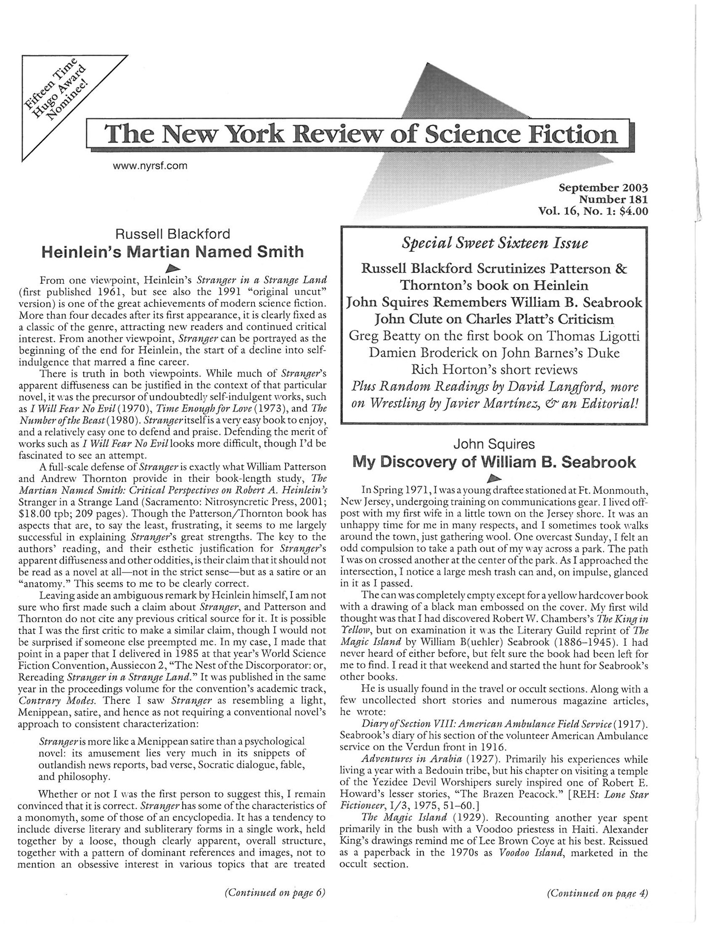 The New York Review of Science Fiction 2003-09 #181