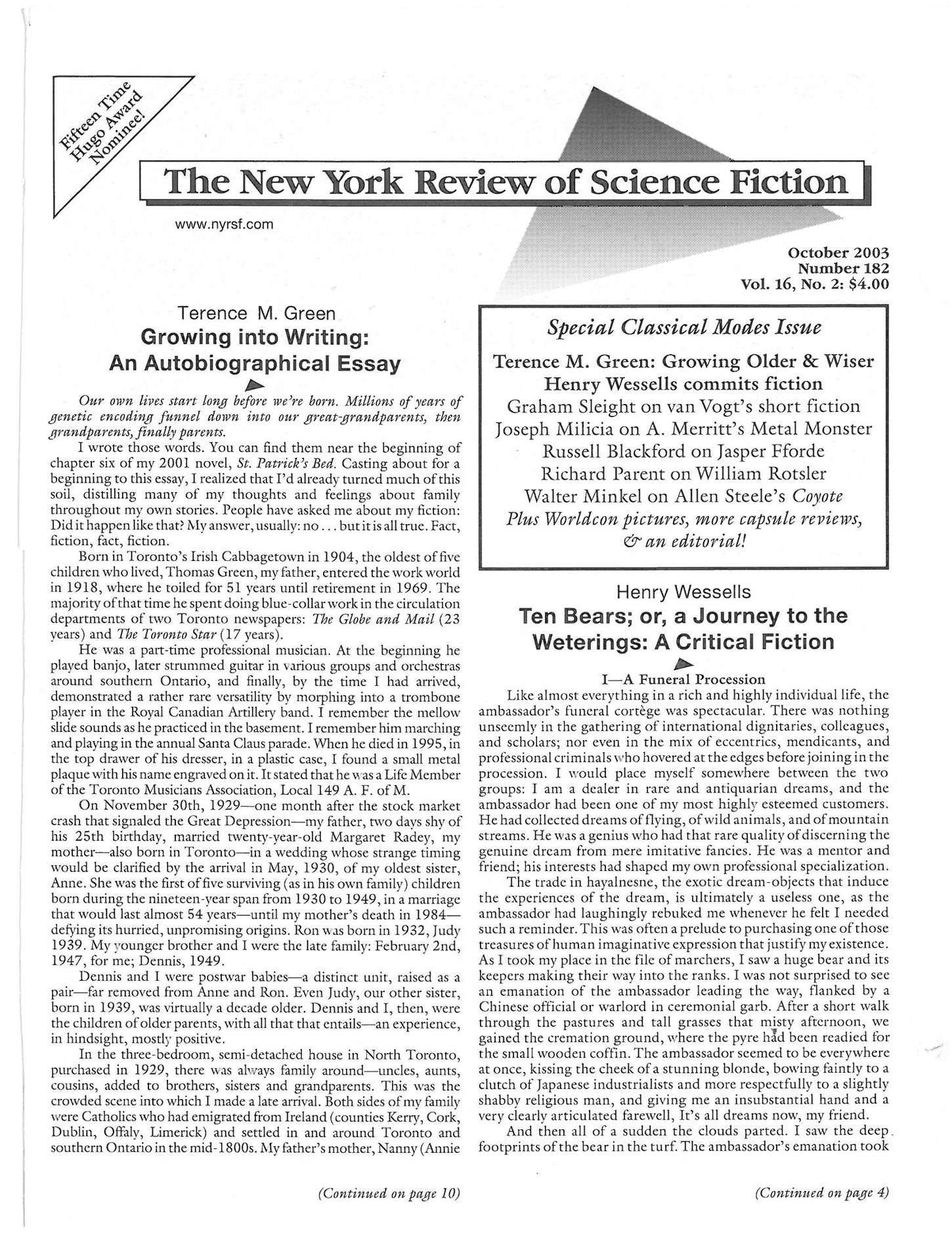 The New York Review of Science Fiction 2003-10 #182