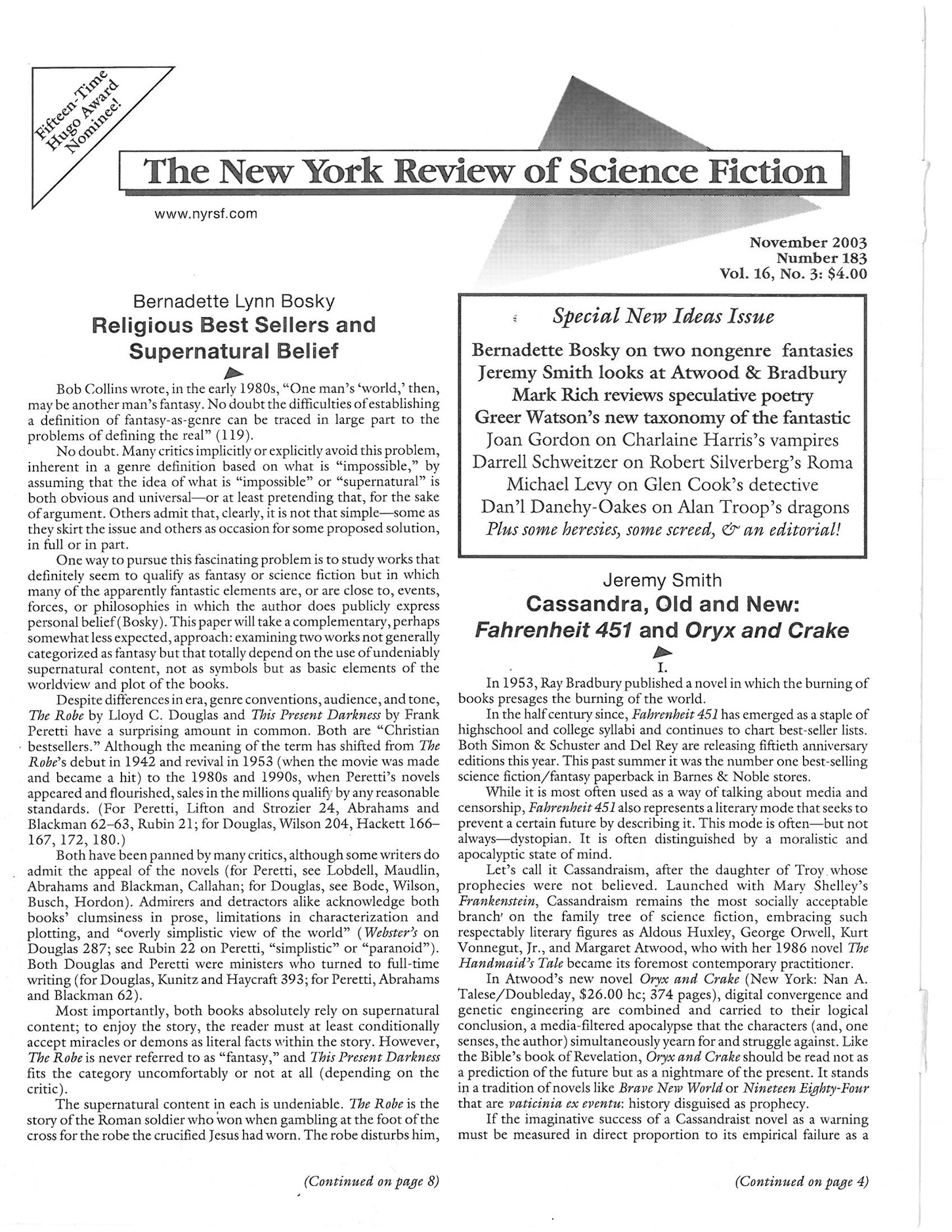 The New York Review of Science Fiction 2003-11 #183