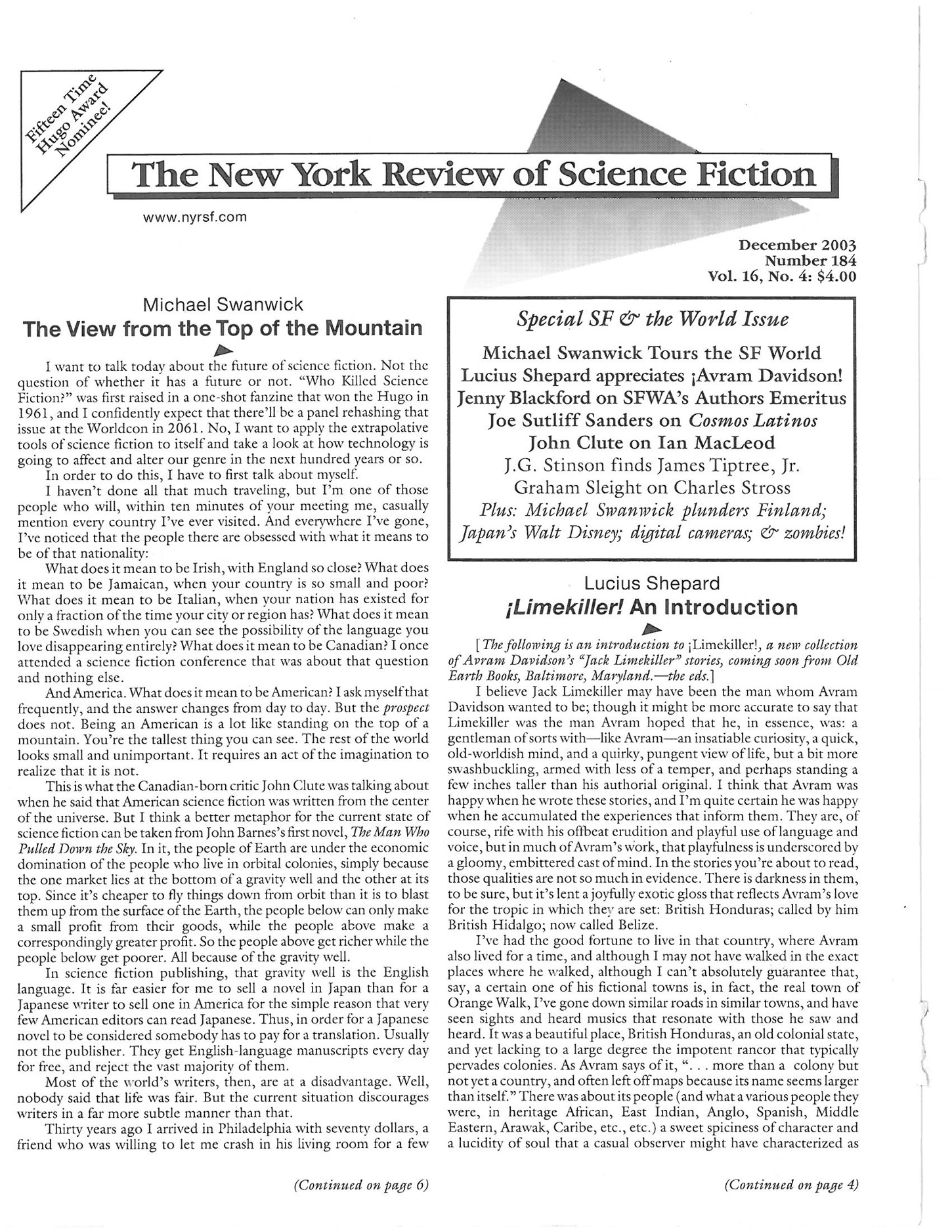 The New York Review of Science Fiction 2003-12 #184