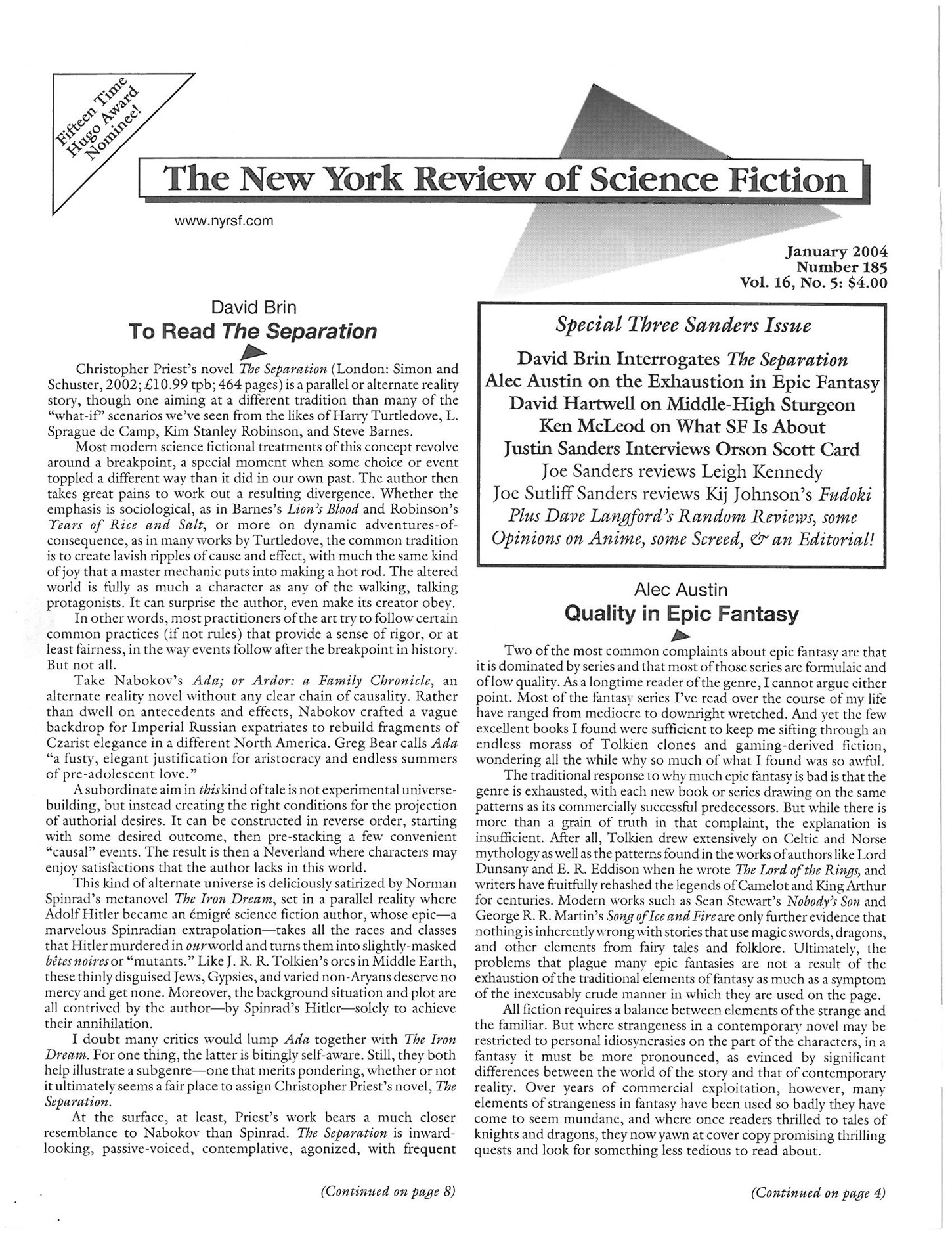 The New York Review of Science Fiction 2004-01 #185