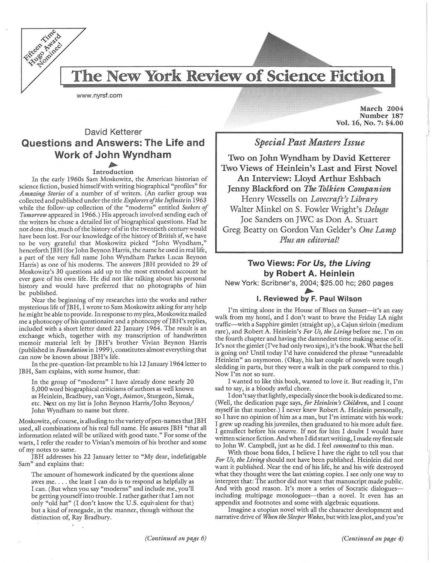 The New York Review of Science Fiction 2004-03 #187