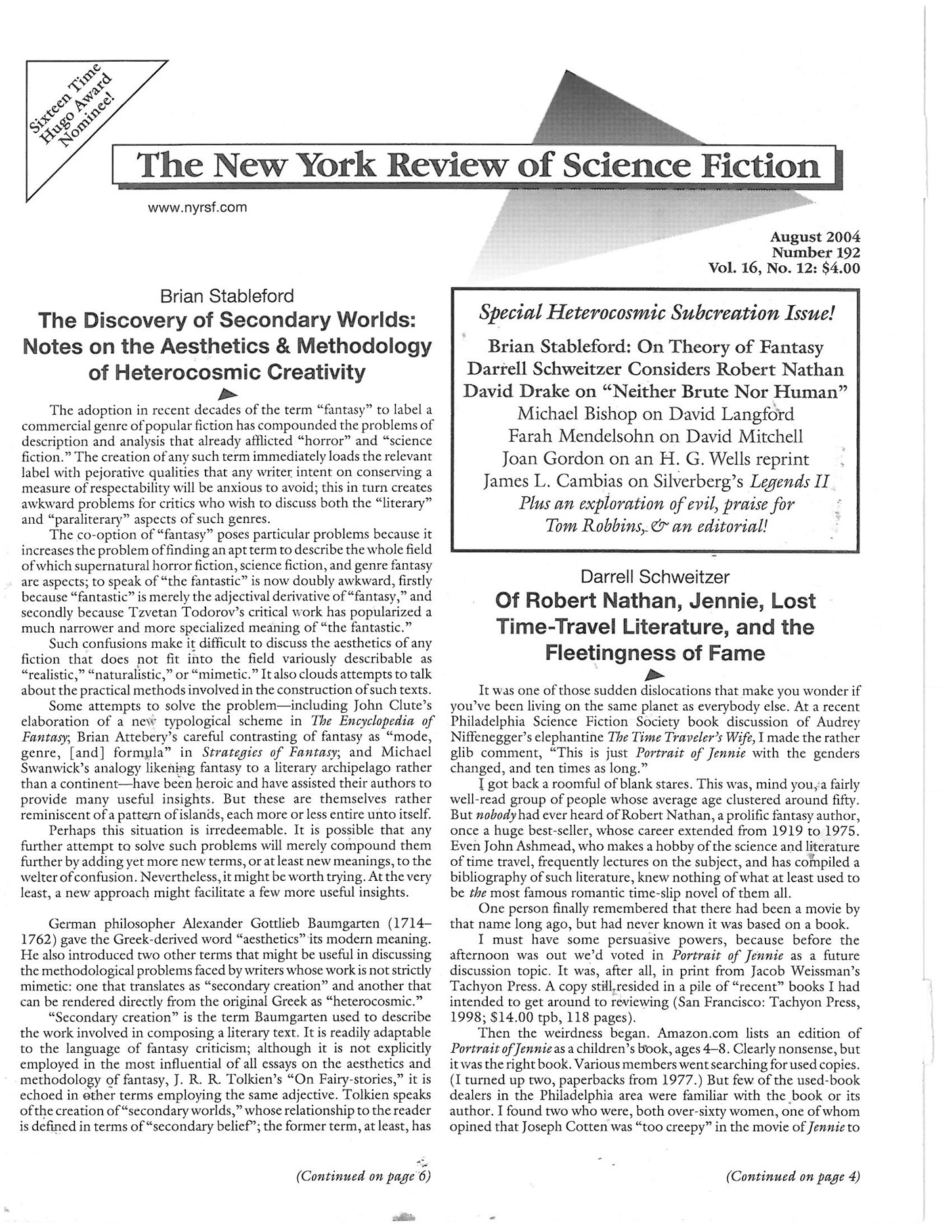 The New York Review of Science Fiction 2004-08 #192