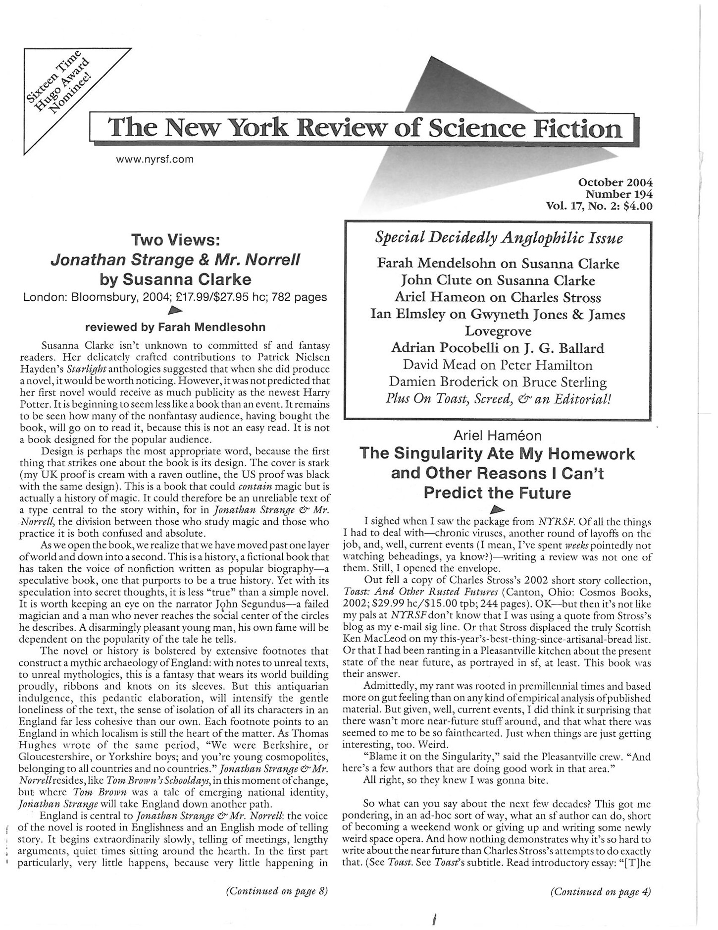 The New York Review of Science Fiction 2004-10 #194